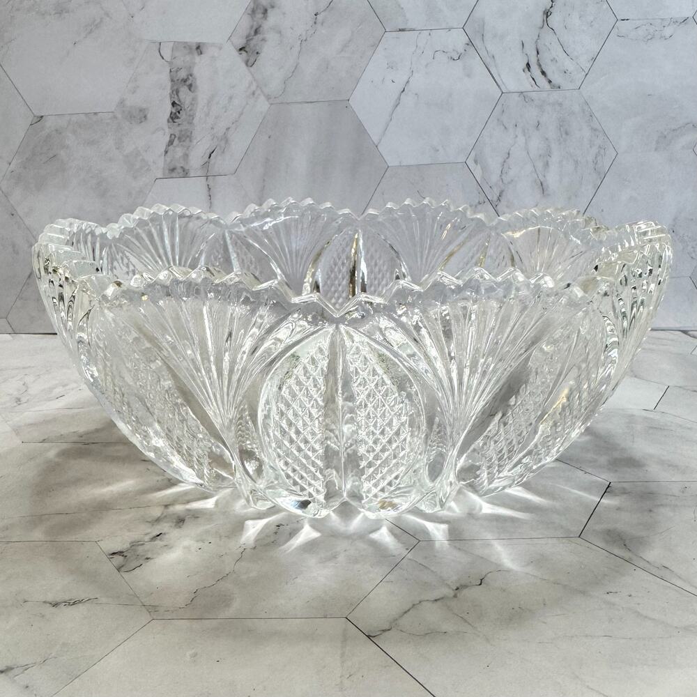 Vintage Mikasa Bowl Hoya Round Crystal Cut Glass Sawtooth Rim Fan 8x3" in EUC